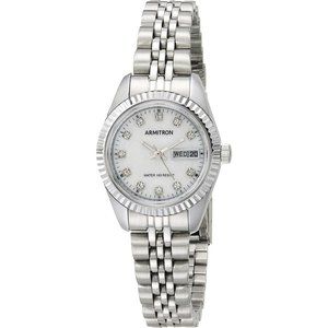 Women's Day Date Crystal Water Resistant Accented Dial Metal Bracelet Watch